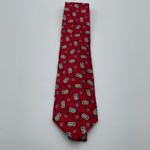 Red lands end tie with blue design NWOTS - Picture 1 of 6